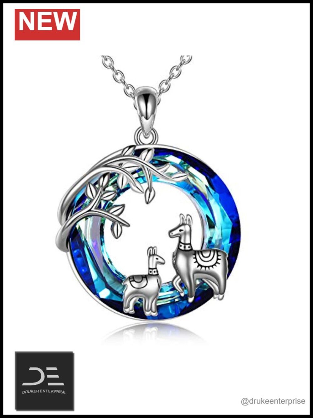 Llama Alpaca Pendant Necklace 925 Sterling Silver Crystal Jewelry Gift